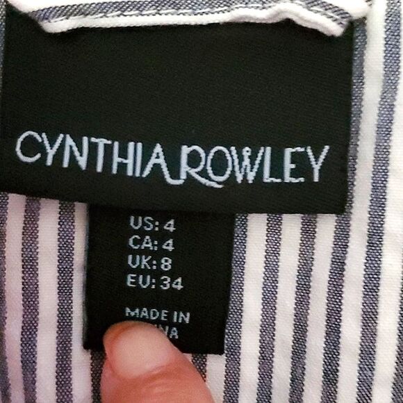 Cynthia Rowley White & Navy Stripes Flowy Skirt Coastal Nautical Summer Dress - Picture 8 of 9